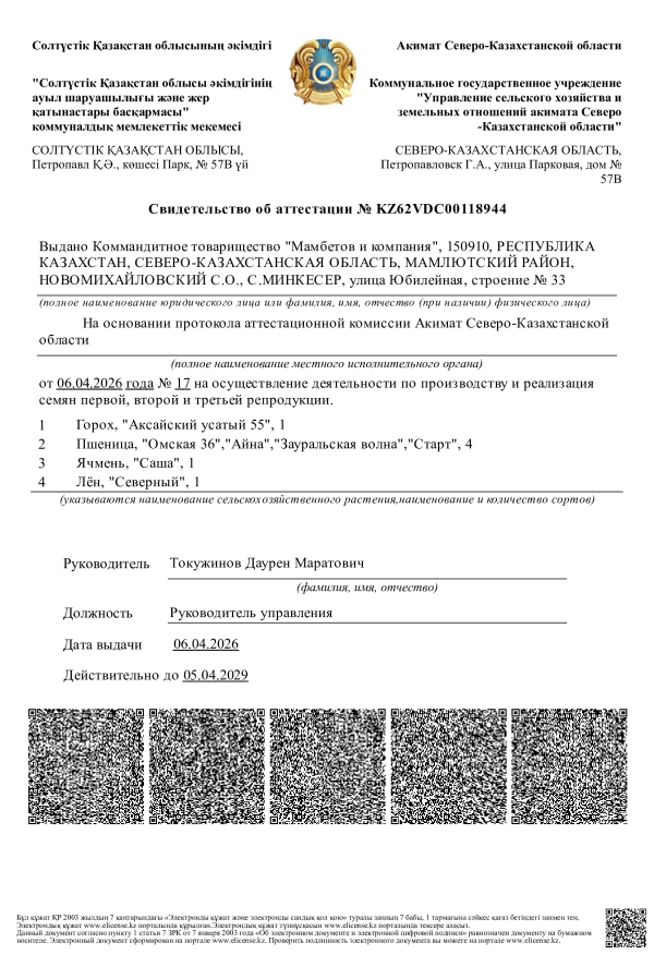 Свидетельство об аттестации